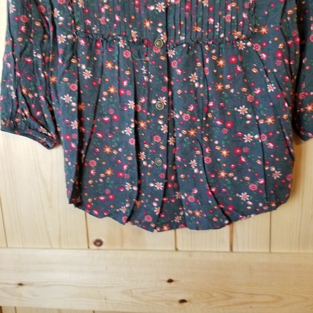 Matilda Jane Afternoon Stroll Floral Pleated Front Semi Button Shirt - Picture 5 of 14